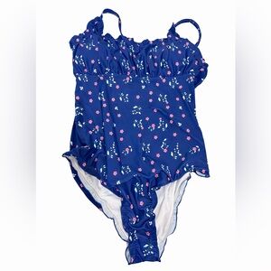 Cider Blue Floral One Piece Swimsuit NWT 1X Ruffle Bust